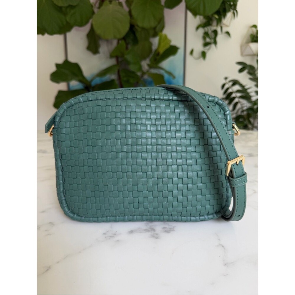 Quince Italian Leather Handwoven Crossbody Bag Emerald Green